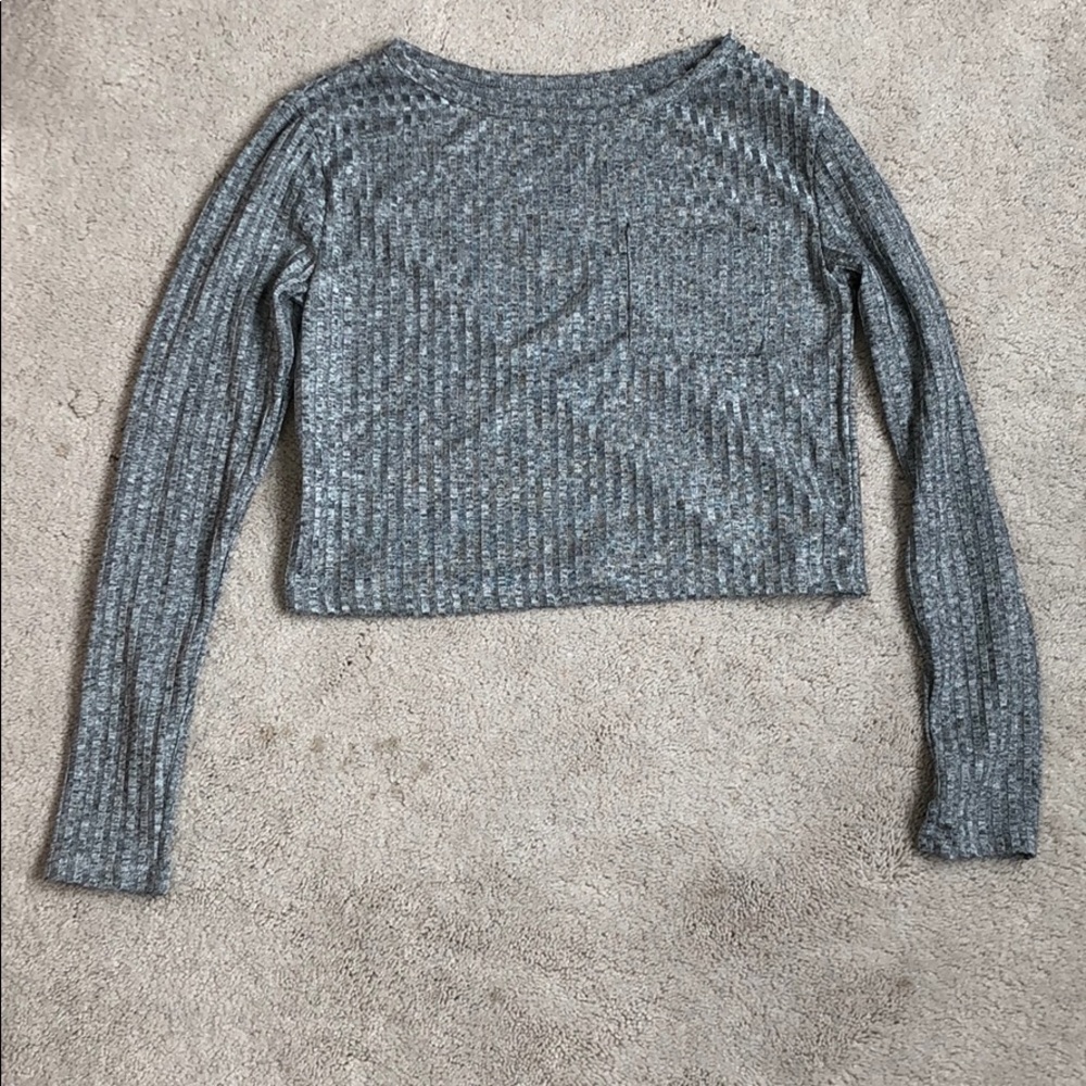 Grey Cropped Thin Sweater
